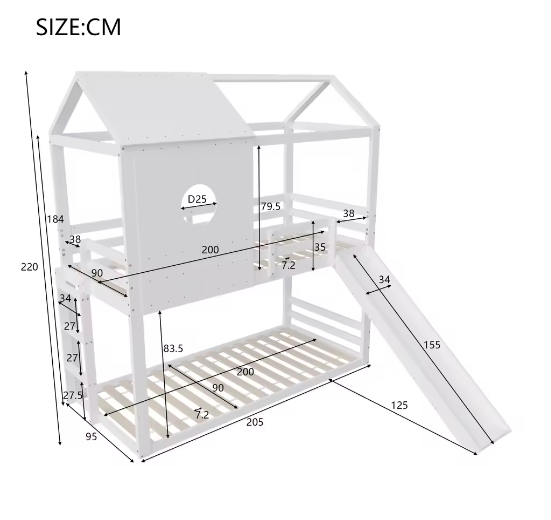 Houten Kinderbed 90×200 cm met Opbergtrap en Valbeveiliging – Massief Eenpersoonsbed