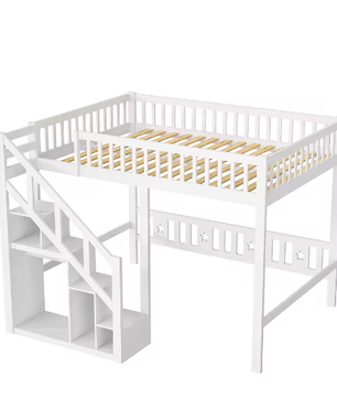 Houten Kinderbed 90×200 cm met Opbergtrap en Valbeveiliging – Massief Eenpersoonsbed