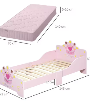 Kinderbed 140×70 cm met Kroonprint – Laag Bedframe met Valrand