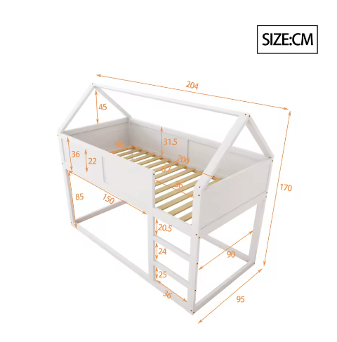 Laag Stapelbed Kinderbed 90×200 cm – Massief Hout met Trap