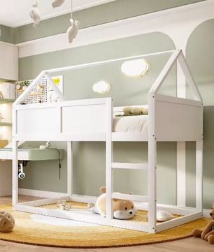 Laag Stapelbed Kinderbed 90×200 cm – Massief Hout met Trap