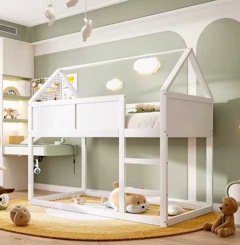 Laag Stapelbed Kinderbed 90×200 cm – Massief Hout met Trap