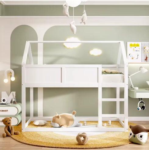 Laag Stapelbed Kinderbed 90×200 cm – Massief Hout met Trap