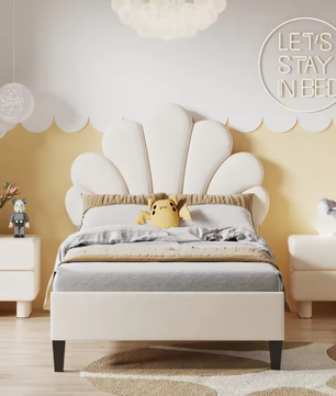 Gestoffeerd Kinder- en Jeugdbed met Bloemhoofdbord – Fluweel Bedframe