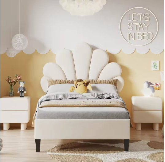 Gestoffeerd Kinder- en Jeugdbed met Bloemhoofdbord – Fluweel Bedframe