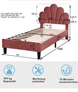 Gestoffeerd Kinder- en Jeugdbed met Bloemhoofdbord – Fluweel Bedframe