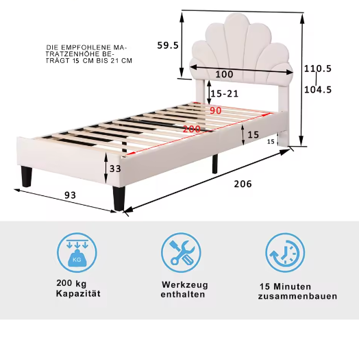 Gestoffeerd Kinder- en Jeugdbed met Bloemhoofdbord – Fluweel Bedframe