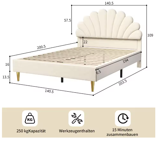Gestoffeerd Kinder- en Jeugdbed met Bloemhoofdbord – Fluweel Bedframe