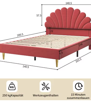 Gestoffeerd Kinder- en Jeugdbed met Bloemhoofdbord – Fluweel Bedframe