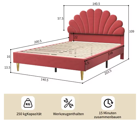 Gestoffeerd Kinder- en Jeugdbed met Bloemhoofdbord – Fluweel Bedframe