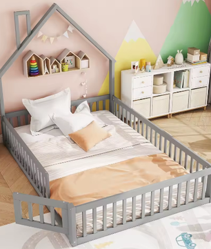 Kindergestoffeerd Bed 140x190 cm – Minimalistisch Open Haard Design