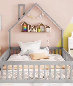 Kindergestoffeerd Bed 140x190 cm – Minimalistisch Open Haard Design