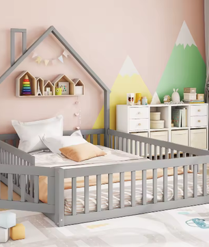 Kindergestoffeerd Bed 140x190 cm – Minimalistisch Open Haard Design