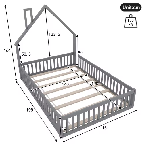 Kindergestoffeerd Bed 140x190 cm – Minimalistisch Open Haard Design