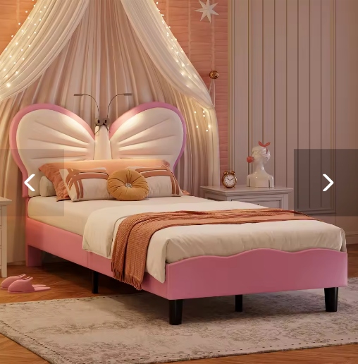 Elegant Kinderbed 90x200 cm – Fluweel en MDF, Prinsessen Design