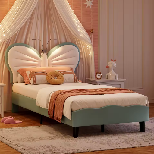 Elegant Kinderbed 90x200 cm – Fluweel en MDF, Prinsessen Design