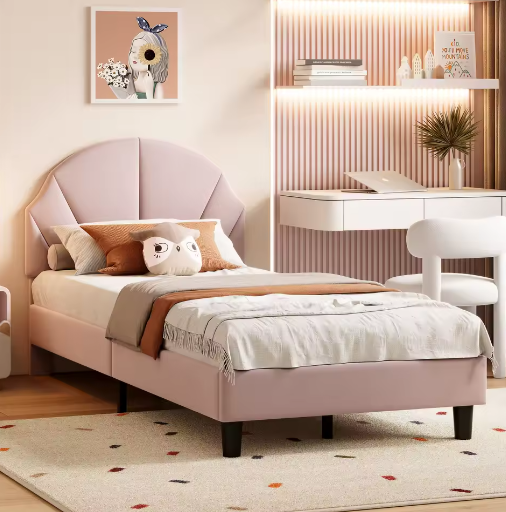 Elegant Kinderbed 90x200 cm – Fluweel en MDF, Prinsessen Design