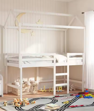 Wit Houten Dak voor Kinderbed – Massief Grenenhout, 207 × 80,5 × 151,5 cm, Speels Hemelframe