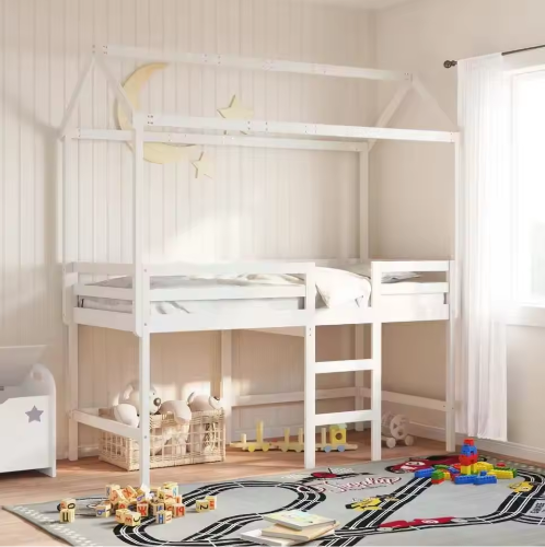 Wit Houten Dak voor Kinderbed – Massief Grenenhout, 207 × 80,5 × 151,5 cm, Speels Hemelframe