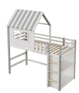 Kinderbed 90×200 cm Hoog en Laag – Huisbed met Dakvorm en Veiligheidsladder