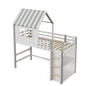 Kinderbed 90×200 cm Hoog en Laag – Huisbed met Dakvorm en Veiligheidsladder
