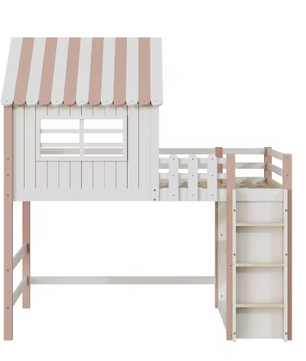 Kinderbed 90×200 cm Hoog en Laag – Huisbed met Dakvorm en Veiligheidsladder