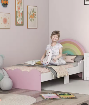 Kinderbed 3–6 Jaar met Regenboogdesign – Laag Bed met Zijpanelen, 143 × 74 × 66 cm