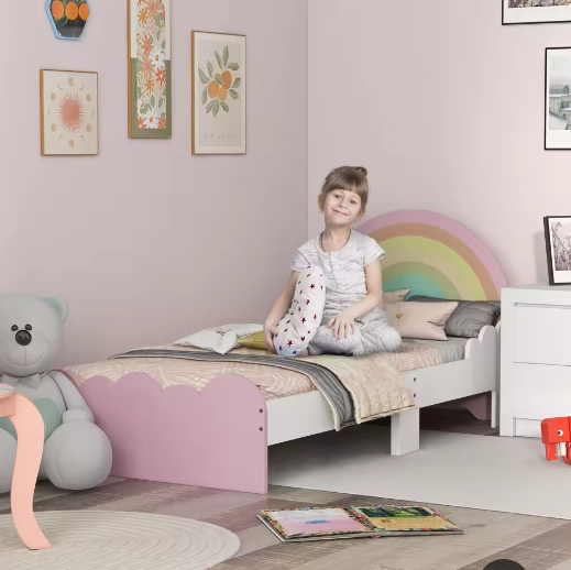 Kinderbed 3–6 Jaar met Regenboogdesign – Laag Bed met Zijpanelen, 143 × 74 × 66 cm