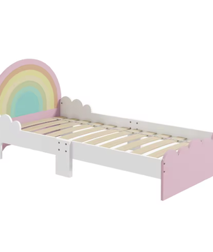 Kinderbed 3–6 Jaar met Regenboogdesign – Laag Bed met Zijpanelen, 143 × 74 × 66 cm