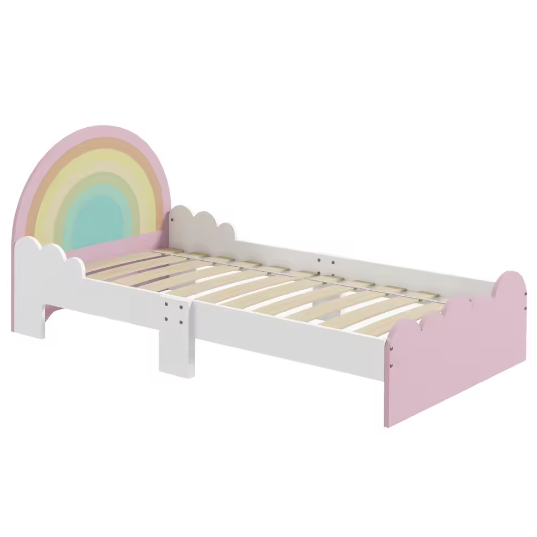Kinderbed 3–6 Jaar met Regenboogdesign – Laag Bed met Zijpanelen, 143 × 74 × 66 cm