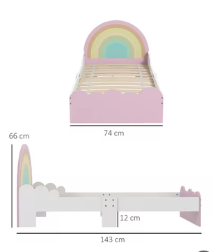 Kinderbed 3–6 Jaar met Regenboogdesign – Laag Bed met Zijpanelen, 143 × 74 × 66 cm