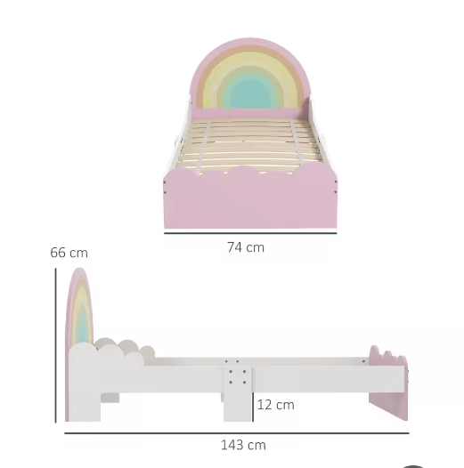 Kinderbed 3–6 Jaar met Regenboogdesign – Laag Bed met Zijpanelen, 143 × 74 × 66 cm