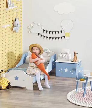 Kinderbed +3 Jaar met Sterrenprint – Laag Bed met Zijpanelen, 143 × 74 × 59 cm