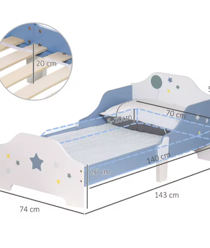 Kinderbed +3 Jaar met Sterrenprint – Laag Bed met Zijpanelen, 143 × 74 × 59 cm