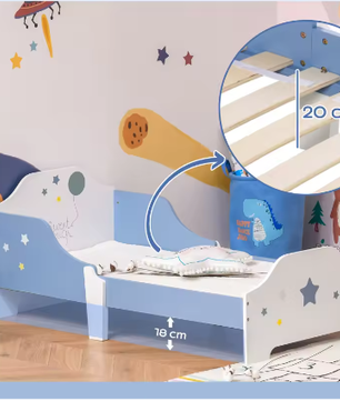 Kinderbed +3 Jaar met Sterrenprint – Laag Bed met Zijpanelen, 143 × 74 × 59 cm