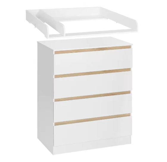 Commode met 4 Laden – Multifunctioneel Baby Opbergmeubel voor Kinderkamer 80x75x109,2 cm