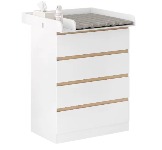 Commode met 4 Laden – Multifunctioneel Baby Opbergmeubel voor Kinderkamer 80x75x109,2 cm