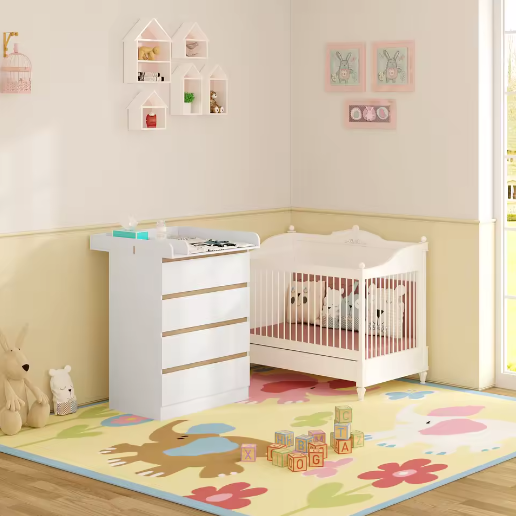 Commode met 4 Laden – Multifunctioneel Baby Opbergmeubel voor Kinderkamer 80x75x109,2 cm
