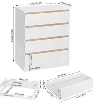 Commode met 4 Laden – Multifunctioneel Baby Opbergmeubel voor Kinderkamer 80x75x109,2 cm