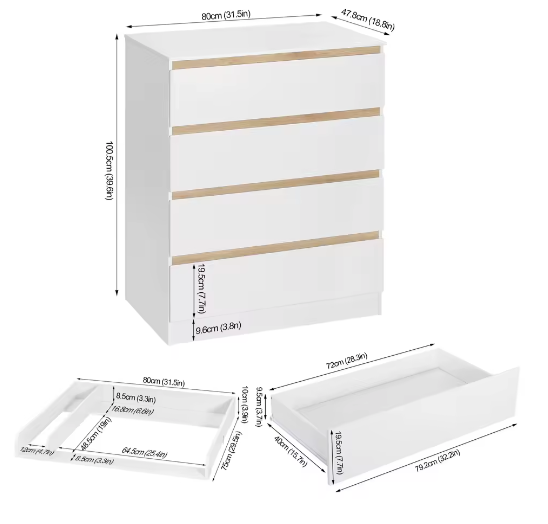 Commode met 4 Laden – Multifunctioneel Baby Opbergmeubel voor Kinderkamer 80x75x109,2 cm