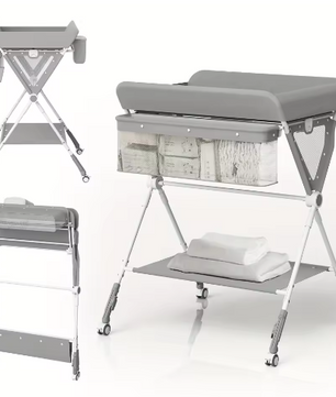 Opvouwbare Babycommode met Wielen, Zijmand en Kledingstang – Draagbare Luiertafel