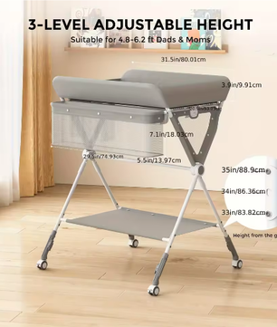 Opvouwbare Babycommode met Wielen, Zijmand en Kledingstang – Draagbare Luiertafel