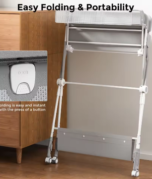 Opvouwbare Babycommode met Wielen, Zijmand en Kledingstang – Draagbare Luiertafel
