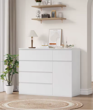 Hoge Ladekast met 5 Lades en 1 Deur – Modern Dressoir 100×80×40 cm