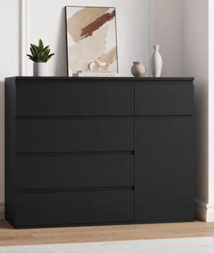 Hoge Ladekast met 5 Lades en 1 Deur – Modern Dressoir 100×80×40 cm