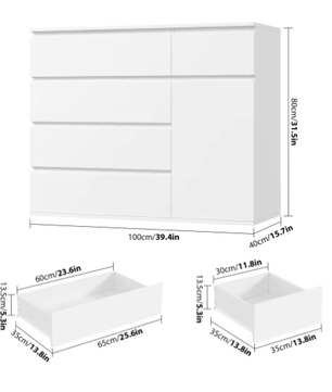 Hoge Ladekast met 5 Lades en 1 Deur – Modern Dressoir 100×80×40 cm
