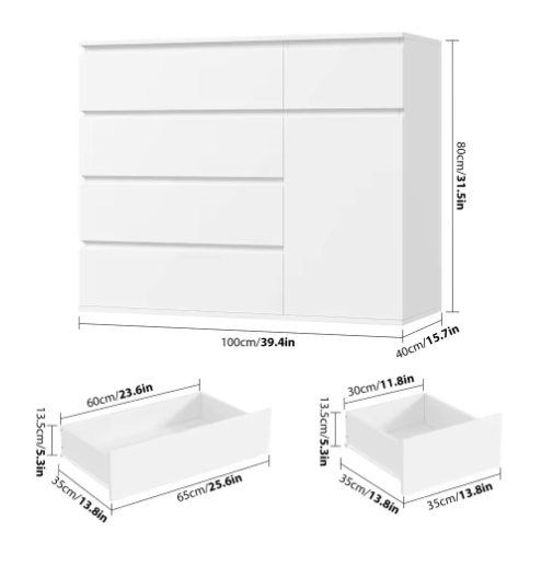 Hoge Ladekast met 5 Lades en 1 Deur – Modern Dressoir 100×80×40 cm