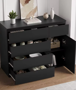 Hoge Ladekast met 5 Lades en 1 Deur – Modern Dressoir 100×80×40 cm