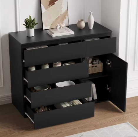 Hoge Ladekast met 5 Lades en 1 Deur – Modern Dressoir 100×80×40 cm