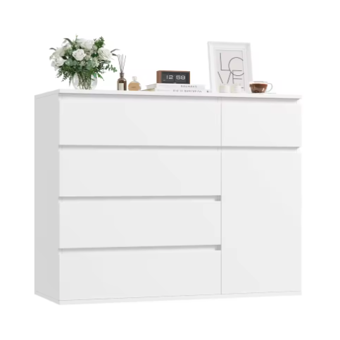 Hoge Ladekast met 5 Lades en 1 Deur – Modern Dressoir 100×80×40 cm
